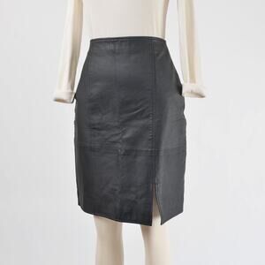 Vintage 90s Black Leather Pencil Skirt High Waisted Edgy Rocker Chick Side Slit
